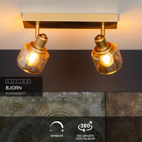Lucide BJORN - Plafondspot - 2xE14 - Mat Goud / Messing Lucide BJORN - Plafondspot - 2xE14 - Mat Goud / Messing