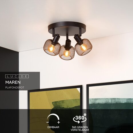 Lucide MAREN - Plafondspot - Ø 37 cm - 3xE14 - Zwart Lucide MAREN - Plafondspot - Ø 37 cm - 3xE14 - Zwart