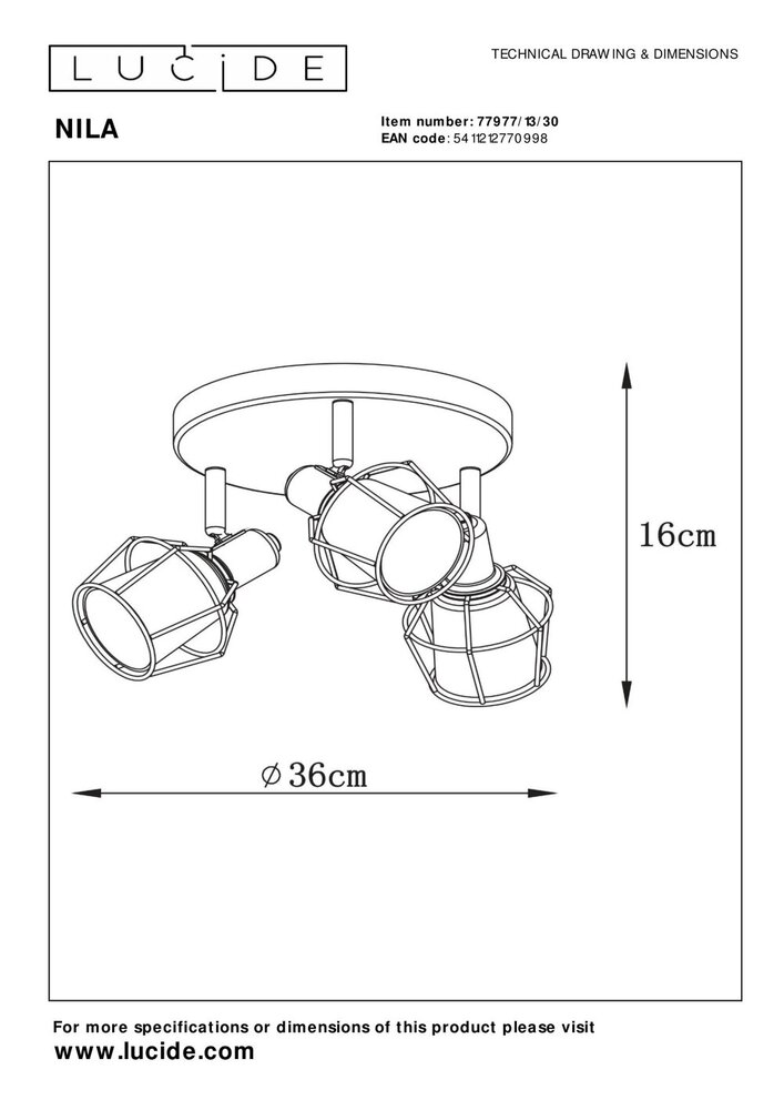 Lucide NILA - Plafondspot - Ø 36 cm - 3xE14 - Zwart Lucide NILA - Plafondspot - Ø 36 cm - 3xE14 - Zwart