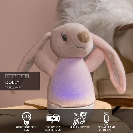 Lucide DOLLY - Tafellamp Kinderkamer - Batterijen - LED - 1x3W 2700K - Met muziekfunctie - Roze Lucide DOLLY - Tafellamp Kinderkamer - Batterijen - LED - 1x3W 2700K - Met muziekfunctie - Roze