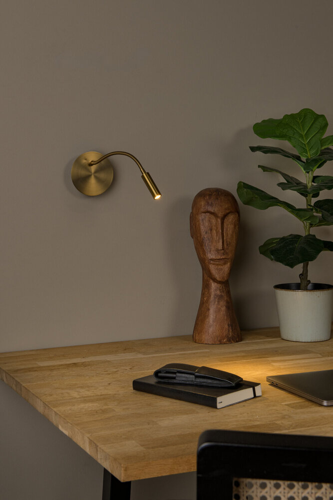 Lucide JOLIJN - Oplaadbare Bedlamp / Wandlamp - Accu/Batterij - Ø 11 cm - LED - 1x2W 3000K - Magnetisch - Mat Goud / Messing