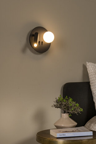 Lucide MATIZ - Bedlamp / Wandlamp - Ø 16,5 cm - LED - 3000K - Met USB oplaadpunt - Zwart Lucide MATIZ - Bedlamp / Wandlamp - Ø 16,5 cm - LED - 3000K - Met USB oplaadpunt - Zwart