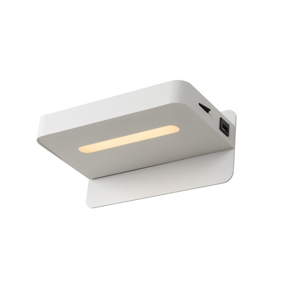 Lucide ATKIN - Bedlamp / Wandlamp - LED - 1x6W 3000K - Met USB oplaadpunt - Wit