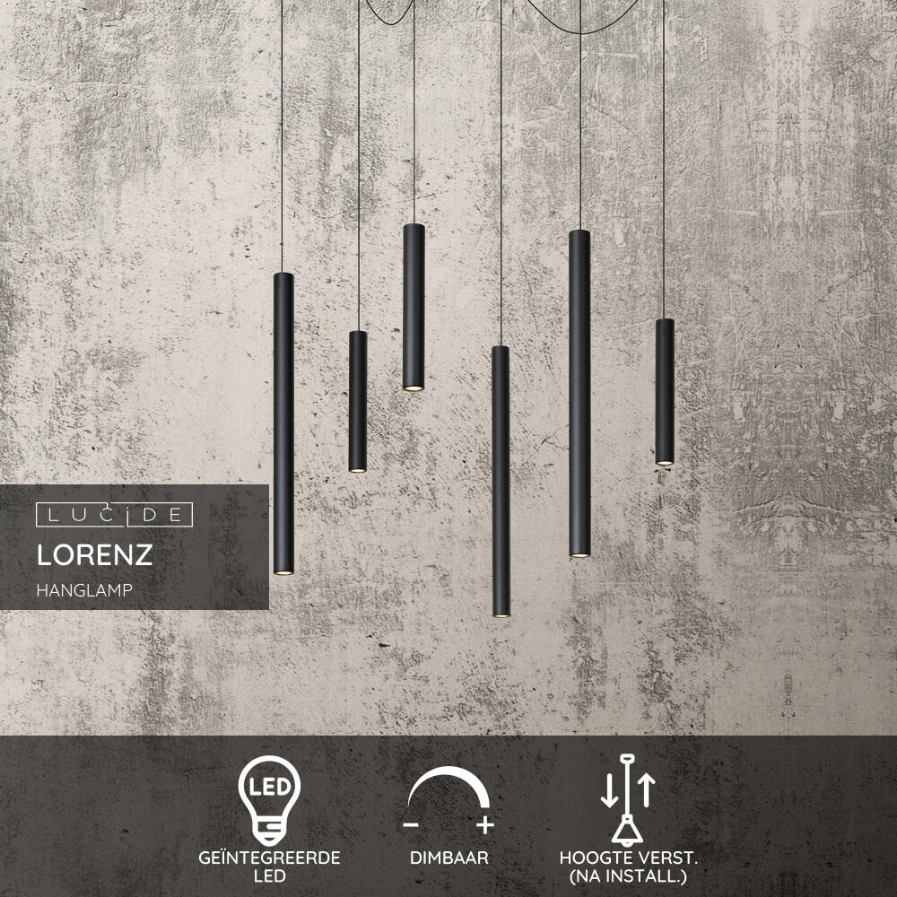 Lucide LORENZ - Hanglamp - Ø 120 cm - LED Dimb. - 6x4W 3000K - Zwart Lucide LORENZ - Hanglamp - Ø 120 cm - LED Dimb. - 6x4W 3000K - Zwart