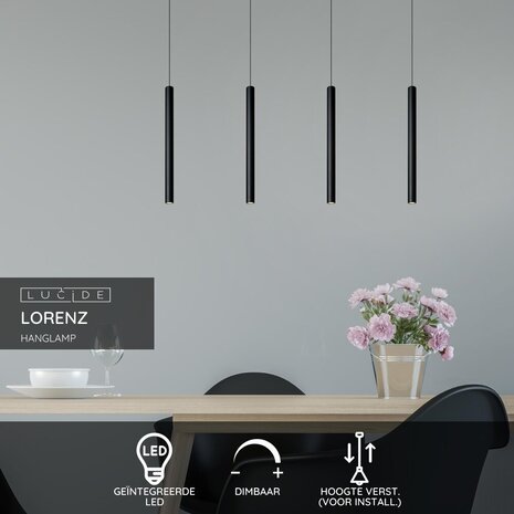 Lucide LORENZ - Hanglamp - LED Dimb. - 4x4W 3000K - Zwart Lucide LORENZ - Hanglamp - LED Dimb. - 4x4W 3000K - Zwart