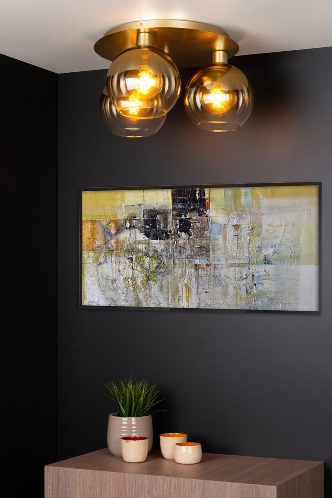 Lucide MARIUS - Plafonnière - 3xE27 - Mat Goud / Messing Lucide MARIUS - Plafonnière - 3xE27 - Mat Goud / Messing