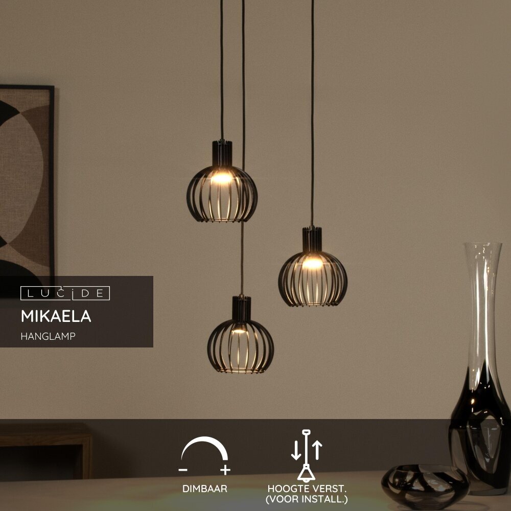 Lucide MIKAELA - Hanglamp - Ø 32 cm - 3xE14 - Zwart Lucide MIKAELA - Hanglamp - Ø 32 cm - 3xE14 - Zwart