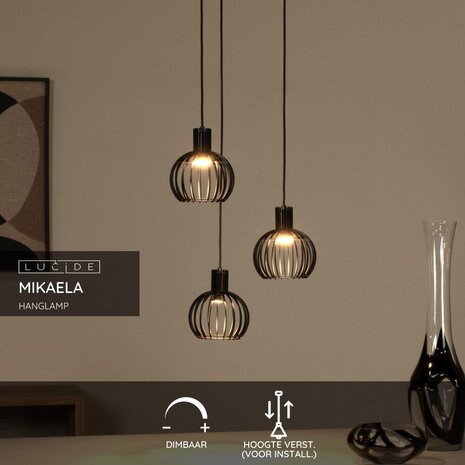 Lucide MIKAELA - Hanglamp - Ø 32 cm - 3xE14 - Zwart Lucide MIKAELA - Hanglamp - Ø 32 cm - 3xE14 - Zwart