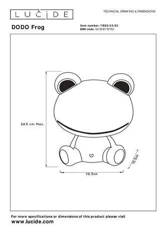 Lucide DODO FROG - Tafellamp Kinderkamer - LED 3 StepDim - 3x3W 4000K - Groen Lucide DODO FROG - Tafellamp Kinderkamer - LED 3 StepDim - 3x3W 4000K - Groen