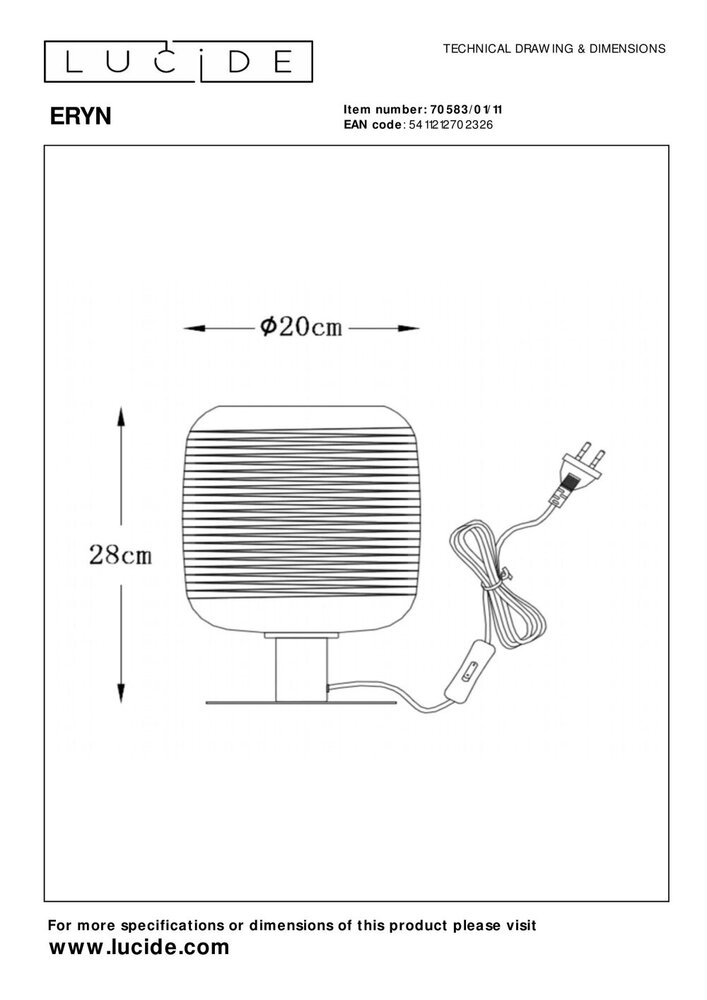 Lucide ERYN - Tafellamp - Ø 20 cm - 1xE27 - Chroom Lucide ERYN - Tafellamp - Ø 20 cm - 1xE27 - Chroom
