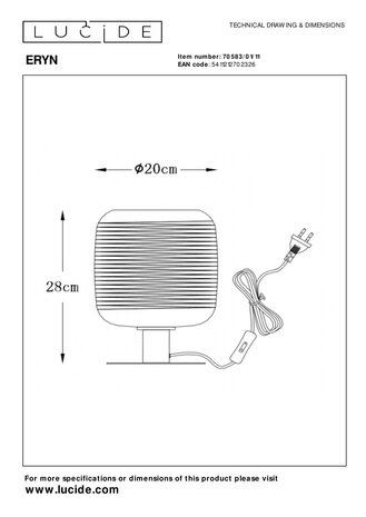 Lucide ERYN - Tafellamp - Ø 20 cm - 1xE27 - Chroom Lucide ERYN - Tafellamp - Ø 20 cm - 1xE27 - Chroom