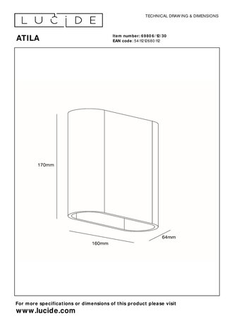 Lucide ATILA - Wandlamp Binnen/Buiten - LED Dimb. - 2x5W 2700K - IP54 - Zwart