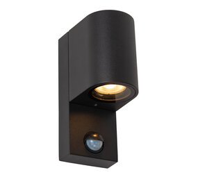 Lucide ZARO - Wandspot / Wandlamp Binnen/Buiten - 1xGU10 - IP65 - Beweging & dag/nacht sensor (uitschakelbaar) - Zwart