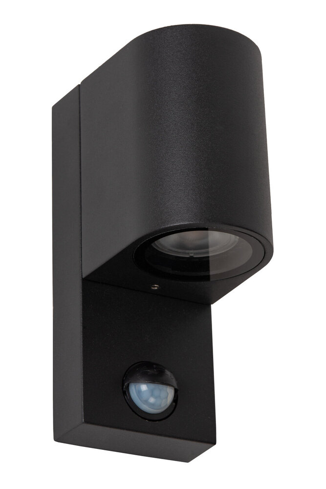 Lucide ZARO - Wandspot / Wandlamp Binnen/Buiten - 1xGU10 - IP65 - Beweging & dag/nacht sensor (uitschakelbaar) - Zwart