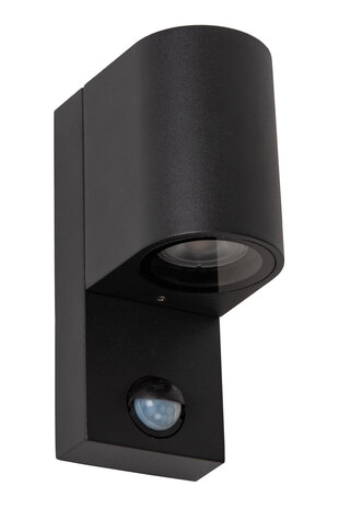 Lucide ZARO - Wandspot / Wandlamp Binnen/Buiten - 1xGU10 - IP65 - Beweging & dag/nacht sensor (uitschakelbaar) - Zwart