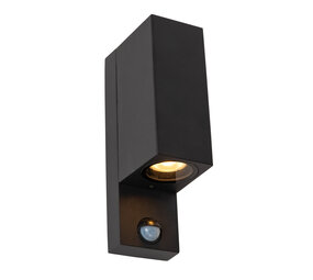 Lucide ZARO - Wandspot / Wandlamp Binnen/Buiten - 2xGU10 - IP65 - Beweging & dag/nacht sensor (uitschakelbaar) - Zwart
