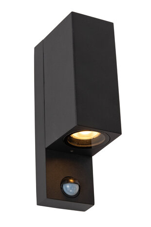 Lucide ZARO - Wandspot / Wandlamp Binnen/Buiten - 2xGU10 - IP65 - Beweging & dag/nacht sensor (uitschakelbaar) - Zwart