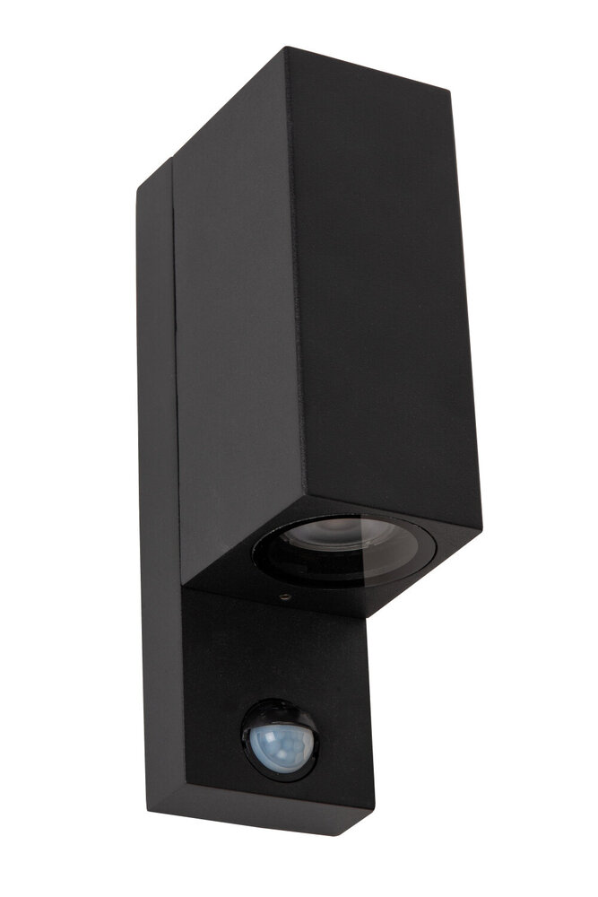 Lucide ZARO - Wandspot / Wandlamp Binnen/Buiten - 2xGU10 - IP65 - Beweging & dag/nacht sensor (uitschakelbaar) - Zwart