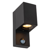 Lucide ZARO - Wandspot / Wandlamp Binnen/Buiten - 1xGU10 - IP65 - Beweging & dag/nacht sensor (uitschakelbaar) - Zwart