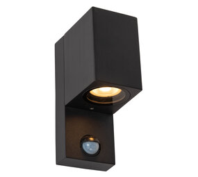 Lucide ZARO - Wandspot / Wandlamp Binnen/Buiten - 1xGU10 - IP65 - Beweging & dag/nacht sensor (uitschakelbaar) - Zwart