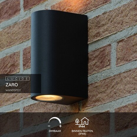 Lucide ZARO - Wandspot / Wandlamp Binnen/Buiten - 2xGU10 - IP65 - Zwart Lucide ZARO - Wandspot / Wandlamp Binnen/Buiten - 2xGU10 - IP65 - Zwart