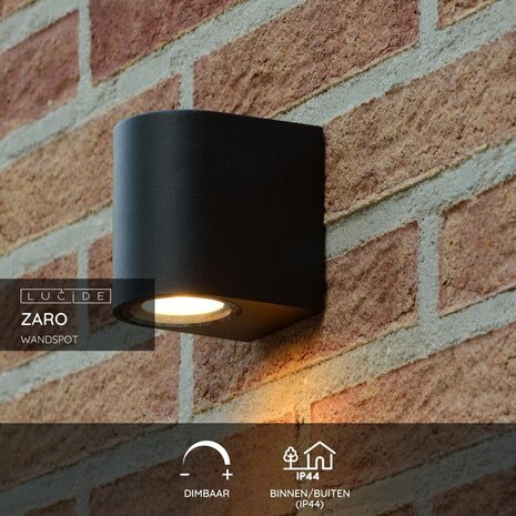 Lucide ZARO - Wandspot / Wandlamp Binnen/Buiten - 1xGU10 - IP44 - Zwart Lucide ZARO - Wandspot / Wandlamp Binnen/Buiten - 1xGU10 - IP44 - Zwart