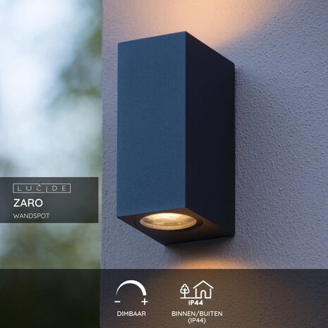 Lucide ZARO - Wandspot / Wandlamp Binnen/Buiten - 2xGU10 - IP65 - Zwart