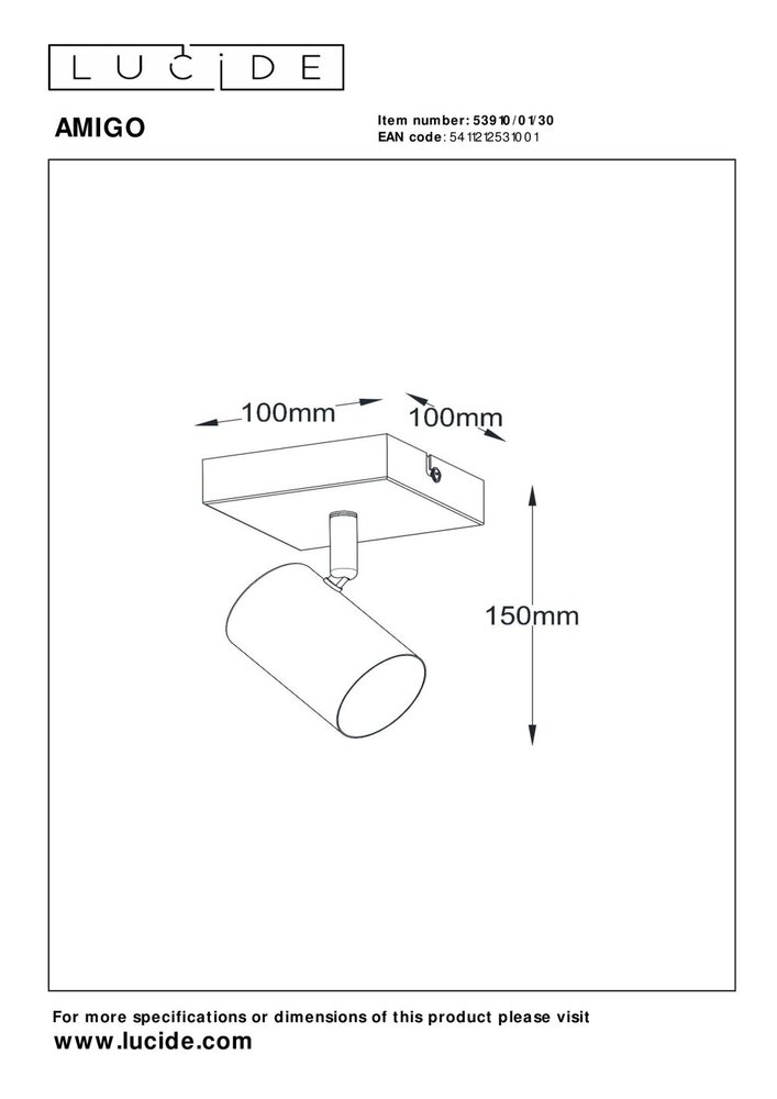 Lucide AMIGO - Plafondspot - 1xGU10 - Zwart Lucide AMIGO - Plafondspot - 1xGU10 - Zwart
