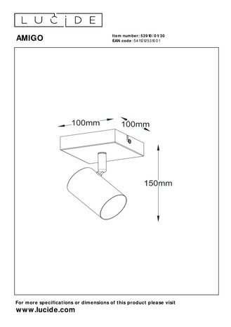 Lucide AMIGO - Plafondspot - 1xGU10 - Zwart Lucide AMIGO - Plafondspot - 1xGU10 - Zwart