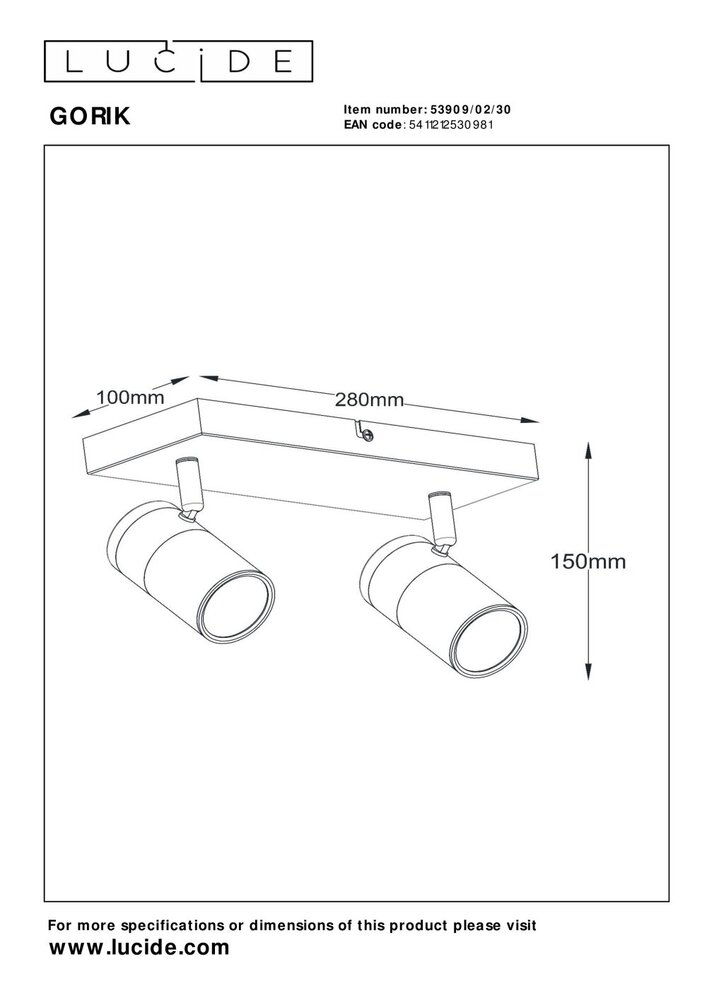 Lucide GORIK - Plafondspot - 2xGU10 (MR16) - Zwart