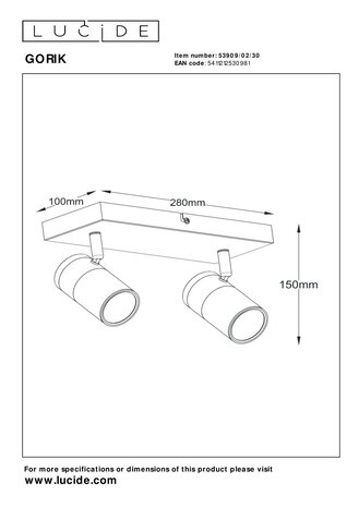 Lucide GORIK - Plafondspot - 2xGU10 - Zwart Lucide GORIK - Plafondspot - 2xGU10 - Zwart