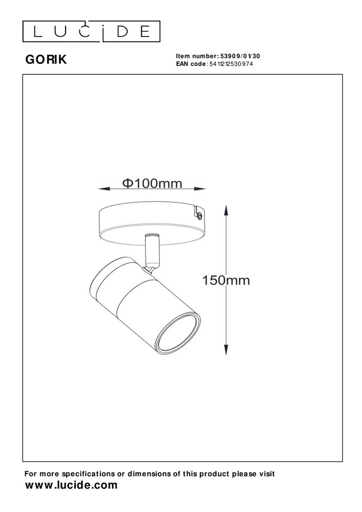 Lucide GORIK - Plafondspot - 1xGU10 (MR16) - Zwart