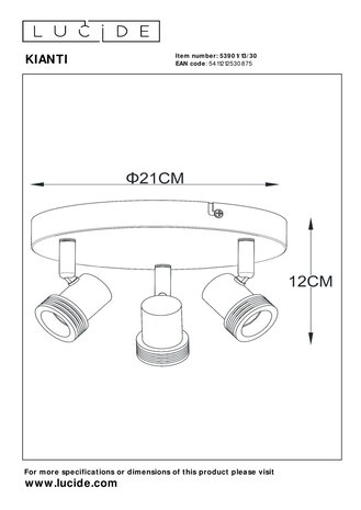 Lucide KIANTI - Plafondspot - Ø 21 cm - 3xGU10 (MR16) - Zwart
