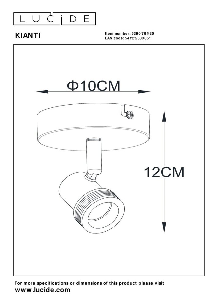 Lucide KIANTI - Plafondspot - Ø 10 cm - 1xGU10 (MR16) - Zwart