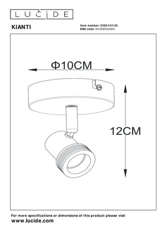 Lucide KIANTI - Plafondspot - Ø 10 cm - 1xGU10 (MR16) - Zwart