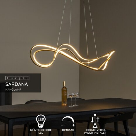 Lucide SARDANA - Hanglamp - LED Dimb. - 1x54W 2700K - Mat Goud / Messing | Premium