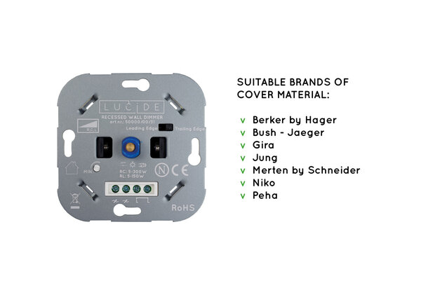 Lucide LED dimmer  Fase aansnijding RL 5-150W /Fase afsnijding RC 5-300W Wit Lucide LED dimmer  Fase aansnijding RL 5-150W /Fase afsnijding RC 5-300W Wit