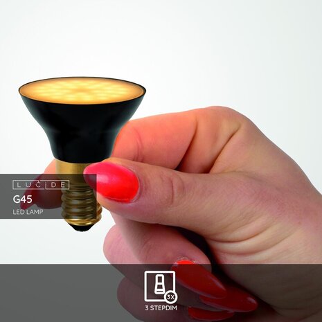 Lucide G45 - Led lamp - Ø 4,3 cm - LED 3 StepDim - E14 - 1x5W 2700K - Zwart Lucide G45 - Led lamp - Ø 4,3 cm - LED 3 StepDim - E14 - 1x5W 2700K - Zwart