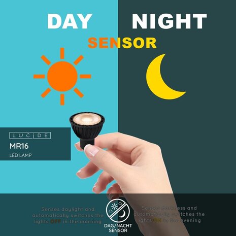 Lucide MR16 - Led lamp - Ø 5 cm - LED - GU10 - 1x5W 2700K - Dag/nacht sensor - Zwart Lucide MR16 - Led lamp - Ø 5 cm - LED - GU10 - 1x5W 2700K - Dag/nacht sensor - Zwart