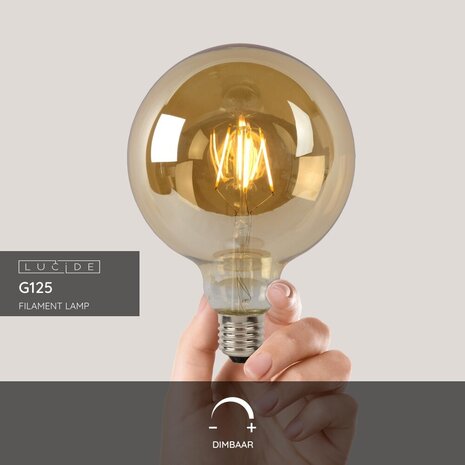 Lucide G125 - Filament lamp - Ø 12,5 cm - LED Dimb. - E27 - 1x8W 2700K - Amber Lucide G125 - Filament lamp - Ø 12,5 cm - LED Dimb. - E27 - 1x8W 2700K - Amber