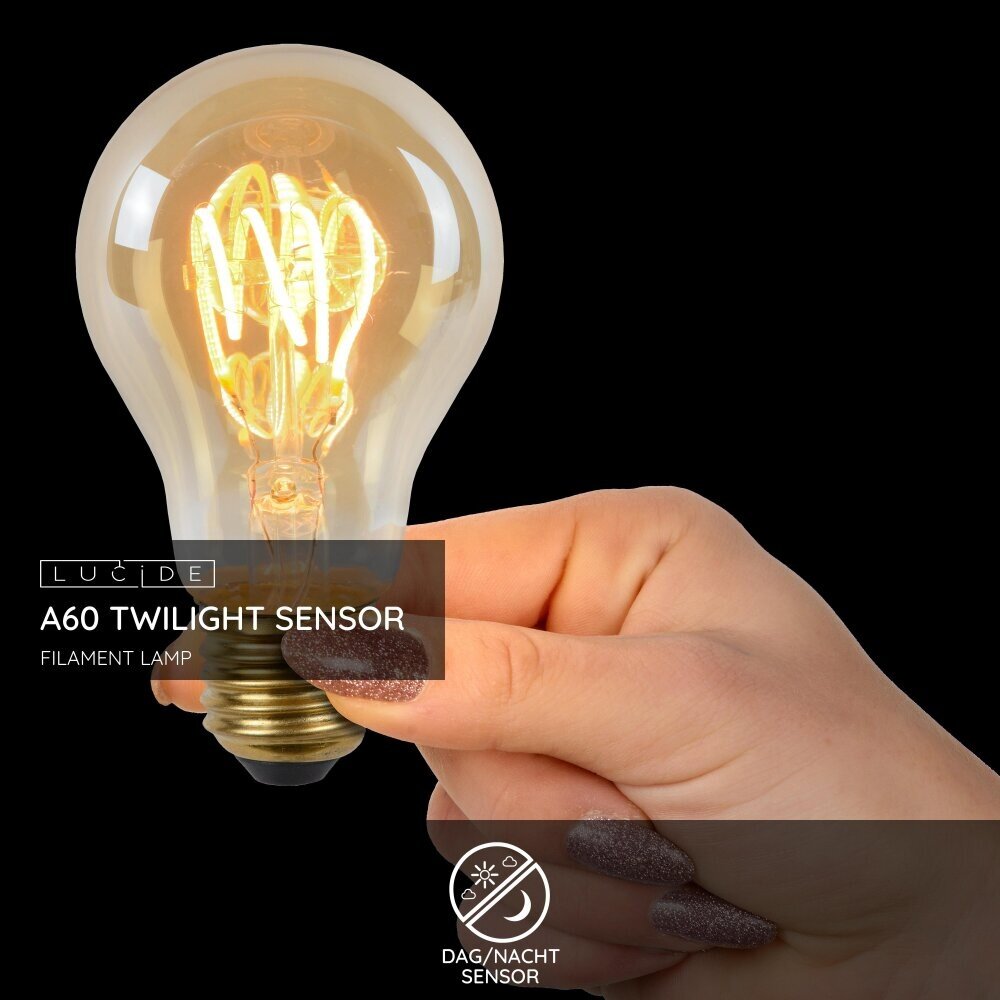 Lucide A60 TWILIGHT SENSOR - Filament lamp - Ø 6 cm - LED - E27 - 1x4W 2200K - Dag/nacht sensor - Amber