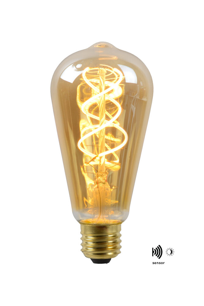 Lucide ST64 TWILIGHT SENSOR - Filament lamp - Ø 6,4 cm - LED - E27 - 1x4W 2200K - Dag/nacht sensor - Amber