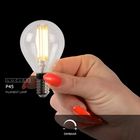 Lucide P45 - Filament lamp - Ø 4,5 cm - LED Dimb. - E14 - 1x4W 2700K - Transparant