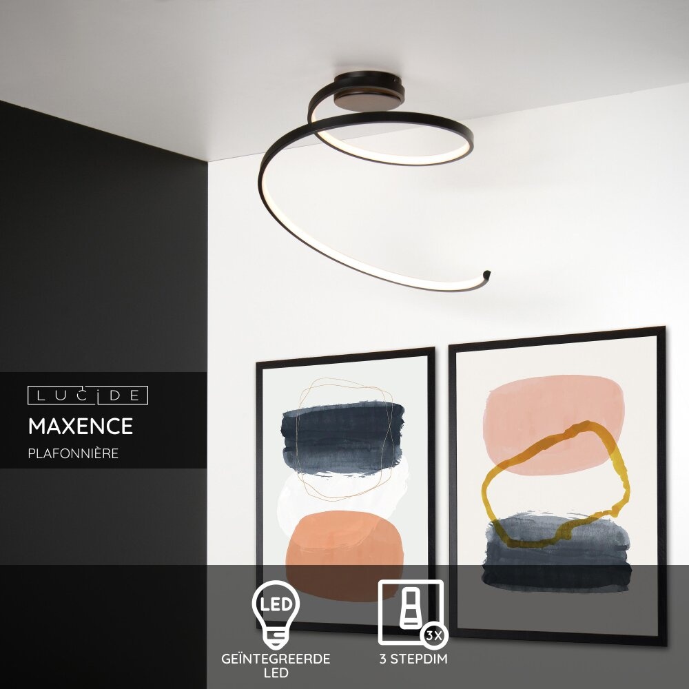 Lucide MAXENCE - Plafonnière - Ø 46 cm - LED 3 StepDim - 1x24W 3000K - Zwart