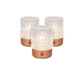 Lucide LILY - Oplaadbare Tafellamp - Accu/Batterij - Ø 8 cm - LED 3 StepDim - 1x3W 2700K/3000K - Koper - Set van 3 Lucide LILY - Oplaadbare Tafellamp - Accu/Batterij - Ø 8 cm - LED 3 StepDim - 1x3W 2700K/3000K - Koper - Set van 3