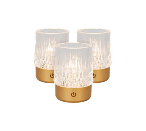 Lucide LILY - Oplaadbare Tafellamp - Accu/Batterij - Ø 8 cm - LED 3 StepDim - 1x3W 2700K/3000K - Mat Goud / Messing - Set van 3