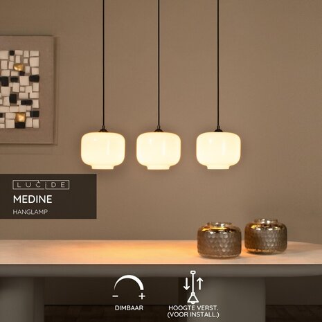 Lucide MEDINE - Hanglamp - 3xE27 - Opaal Lucide MEDINE - Hanglamp - 3xE27 - Opaal