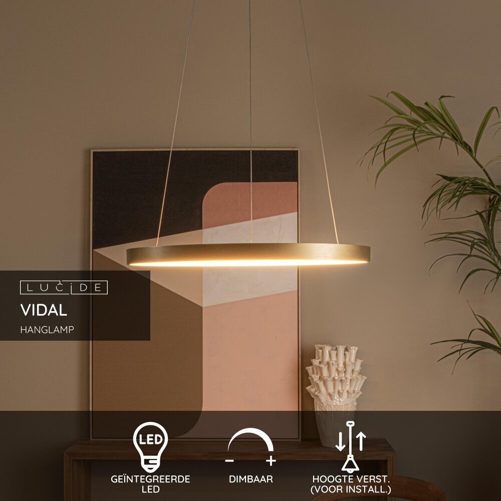 Lucide VIDAL - Hanglamp - Ø 58 cm - LED Dimb. - 1x48W 2700K - Mat Goud / Messing