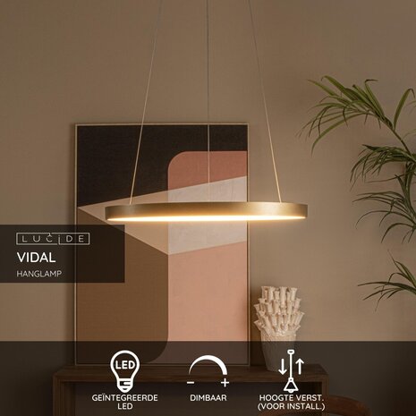 Lucide VIDAL - Hanglamp - Ø 58 cm - LED Dimb. - 1x48W 2700K - Mat Goud / Messing