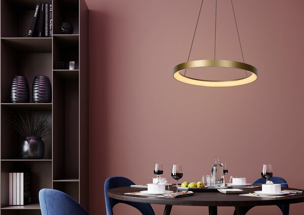 Lucide VIDAL - Hanglamp - Ø 58 cm - LED Dimb. - 1x48W 2700K - Mat Goud / Messing